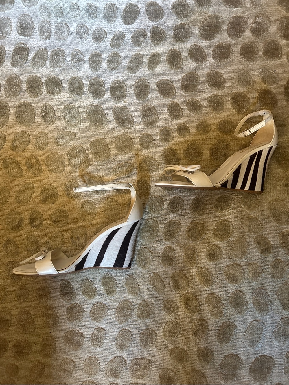 Tod's White and Black Striped Wedge Sandals
